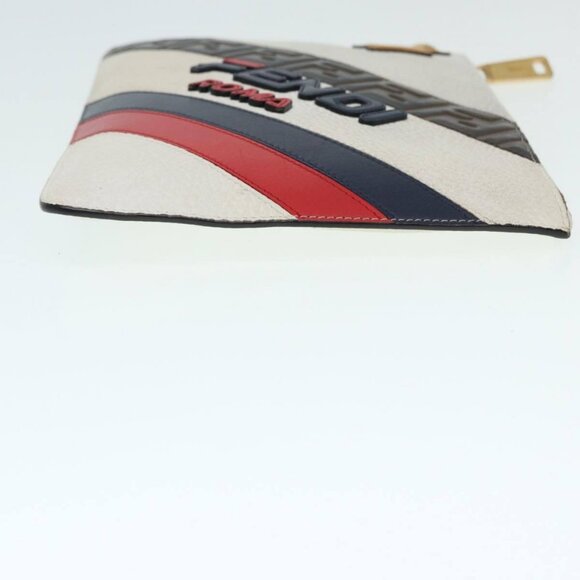 FENDI FILA Collaboration Clutch Bag Leather Beige Gold Auth - Picture 5 of 14
